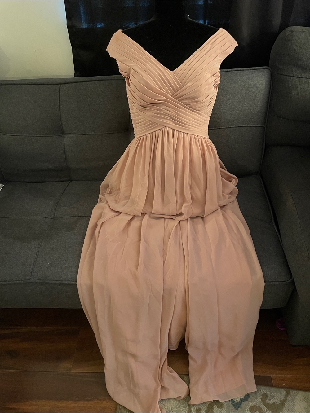 JJs House Dusty Rose One-Shoulder Pleated Chiffon Gown